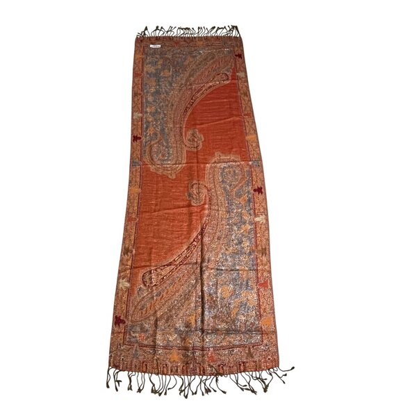 Rust Orange Pashmina Silk Blend Oversized Scarf Wrap Shawl - Picture 9 of 9